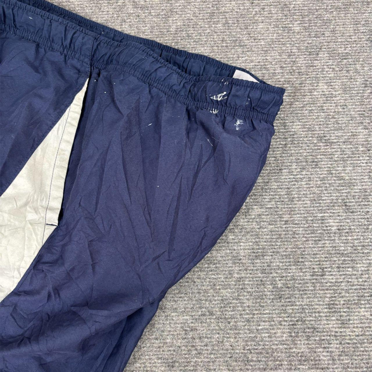 Vintage Nike Track Pants 00s Women's Large Navy Cream Stripe Ankle Swoosh