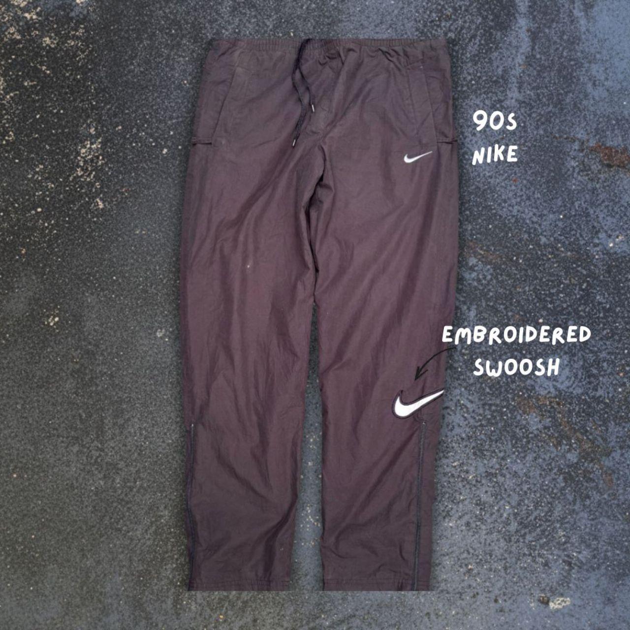 Vintage 90s Nike Track Pants S Black White Double Swoosh Pocket & Leg Straight Leg