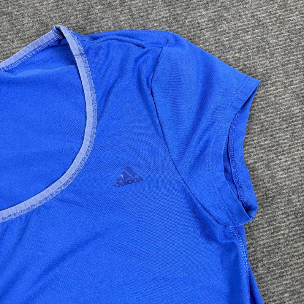 y2k Adidas Scoop Neck Top Women's XS Small Blue Petite Activewear