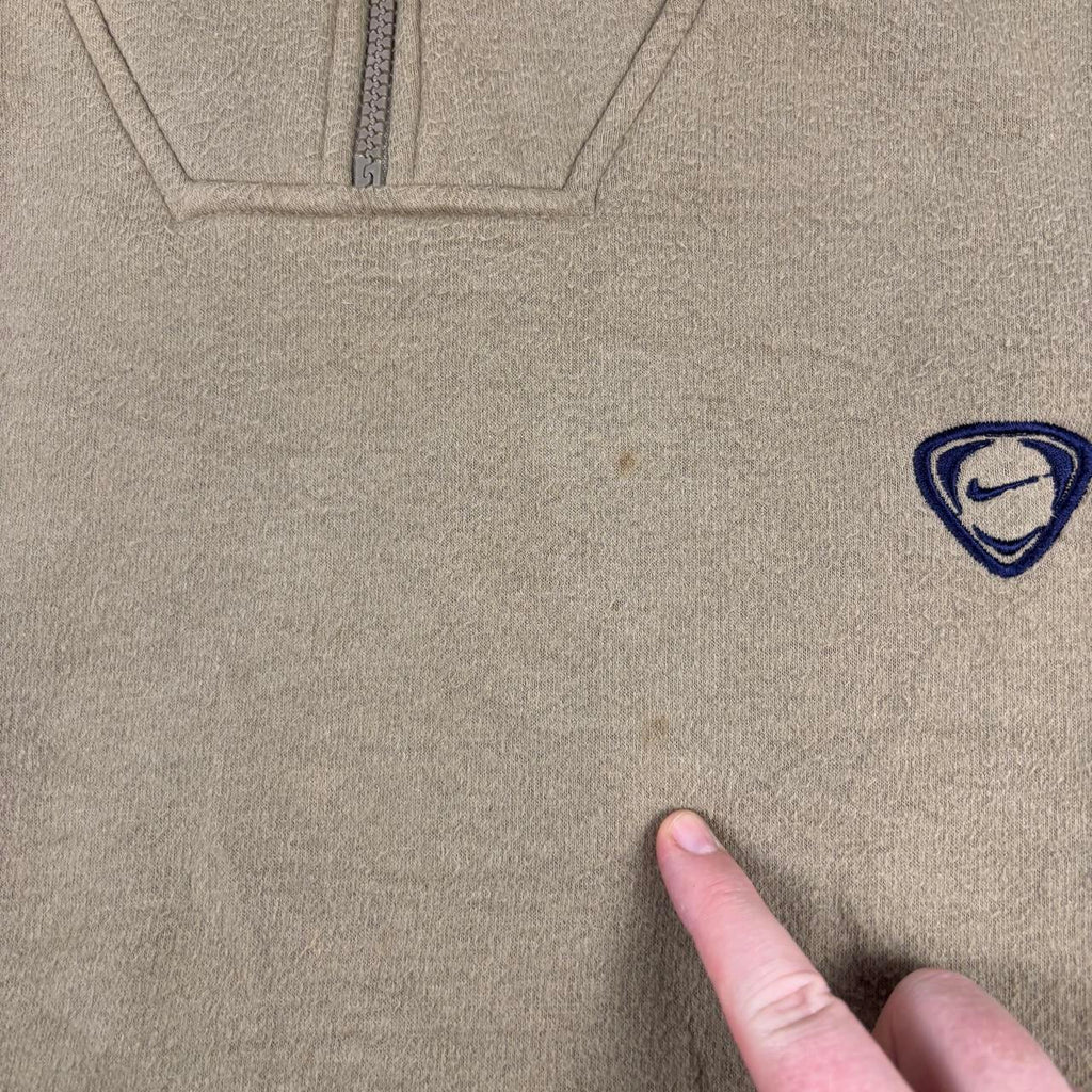 Vintage 90s Nike Football 1/4 Zip Jumper Men's Medium Beige Navy Fleece