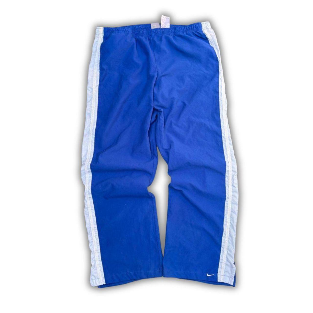 Vintage Y2K Nike Track Pants Women’s Size XL Blue White Detail Ankle Swoosh Wide Leg