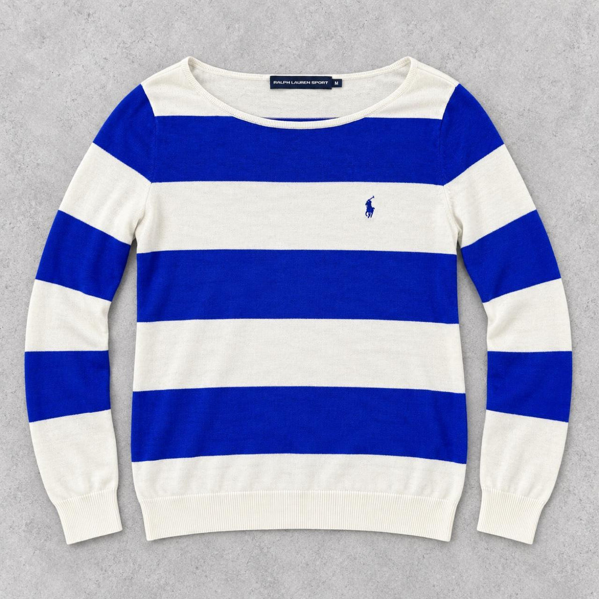 Ralph Lauren Sport Boat Neck Jumper Women's Small Blue White Striped Knit