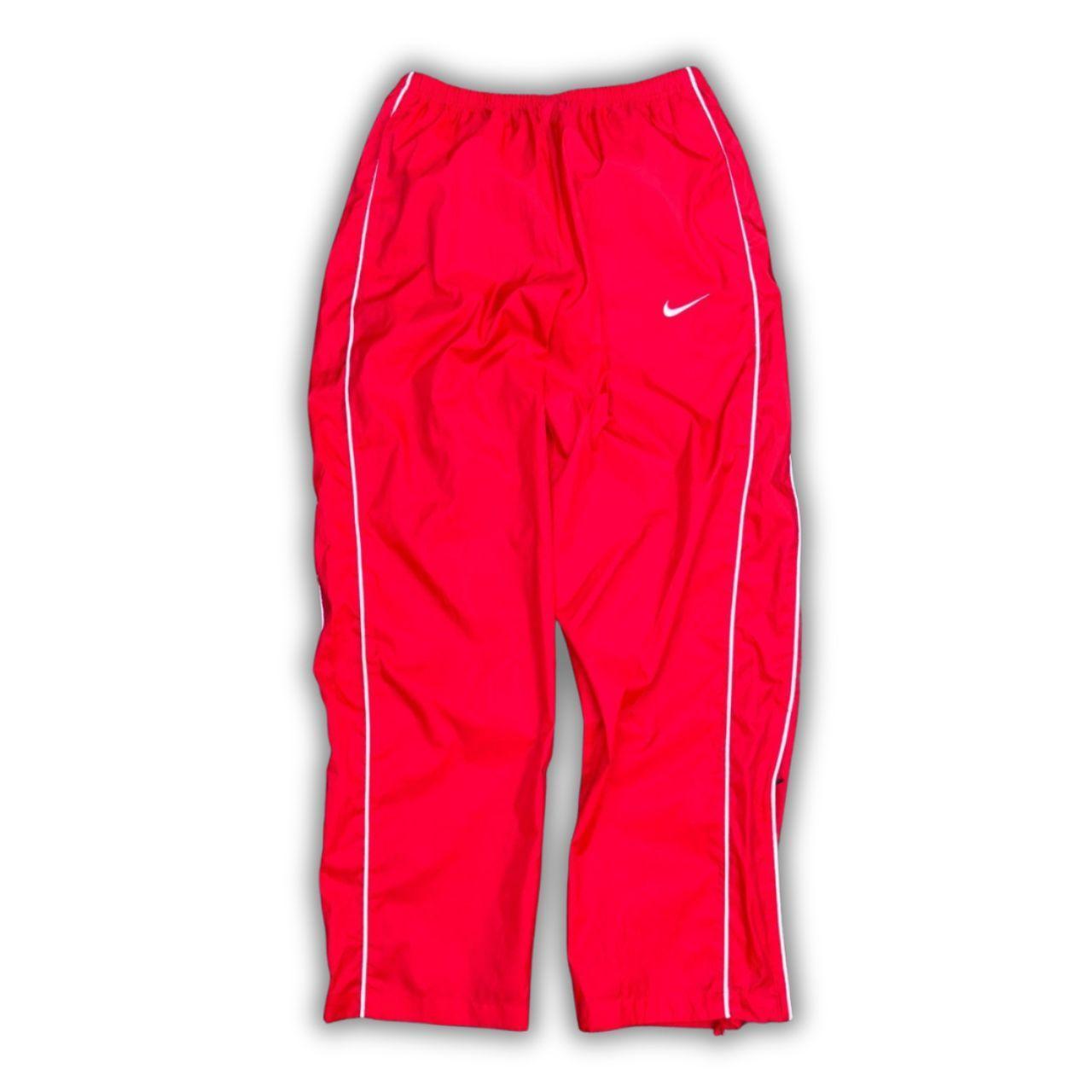 Vintage Y2K Nike Track Pants Size L Red White Piping Wide Leg Ankle Zip