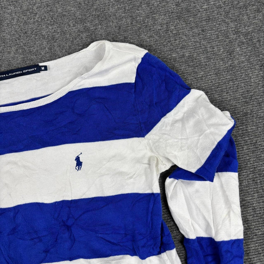 Ralph Lauren Sport Boat Neck Jumper Women's Small Blue White Striped Knit