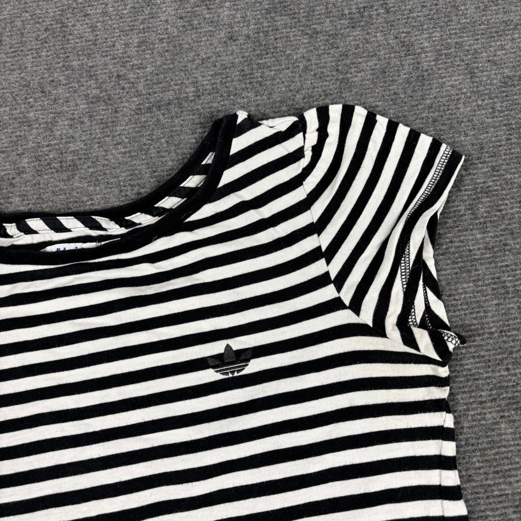 Adidas striped top Women's XS Small Black White Cap Sleeve Petite Activewear T-shirt