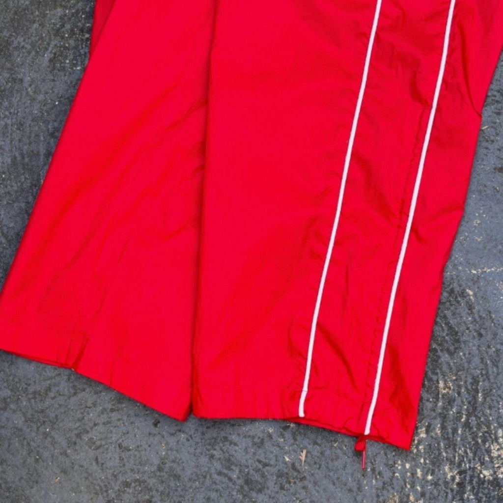 Vintage Y2K Nike Track Pants Size L Red White Piping Wide Leg Ankle Zip