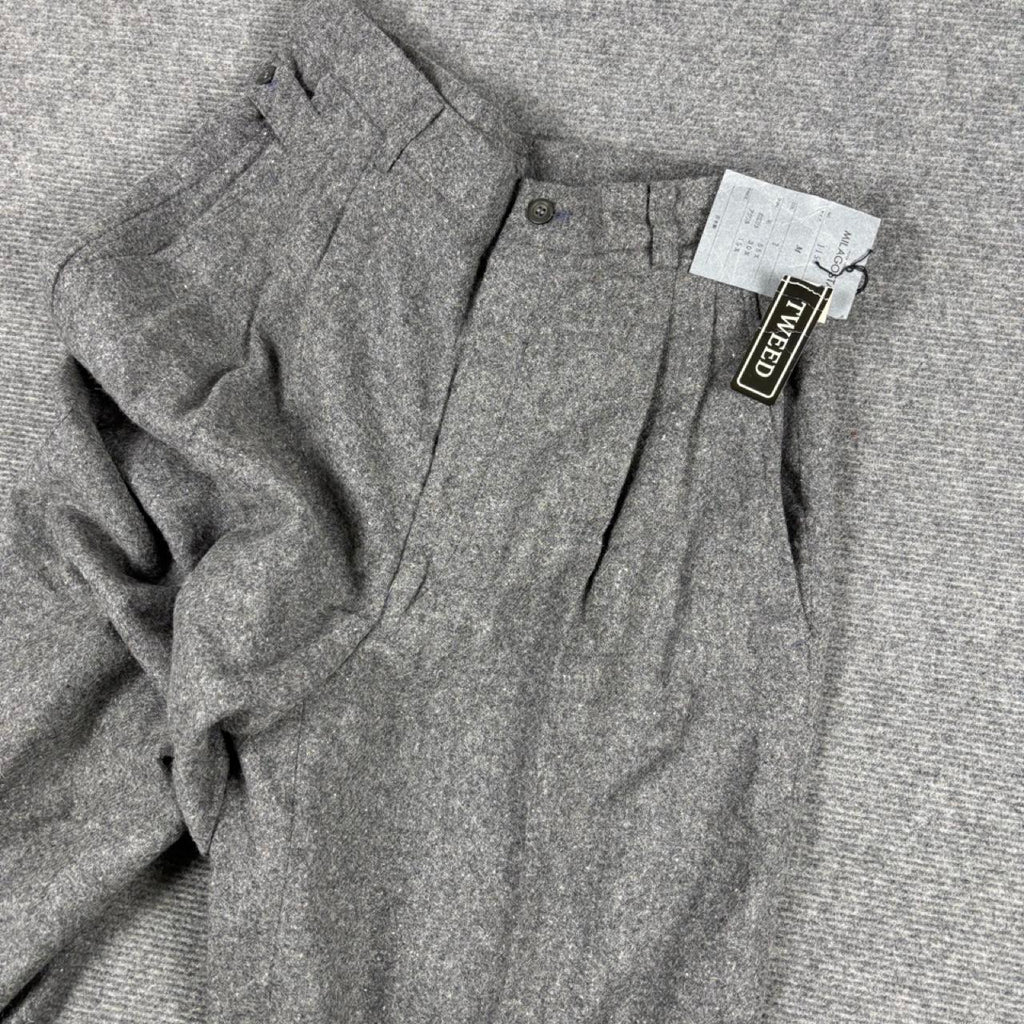 Vintage Japanese wool tweed trousers men's medium grey NWT dead stock