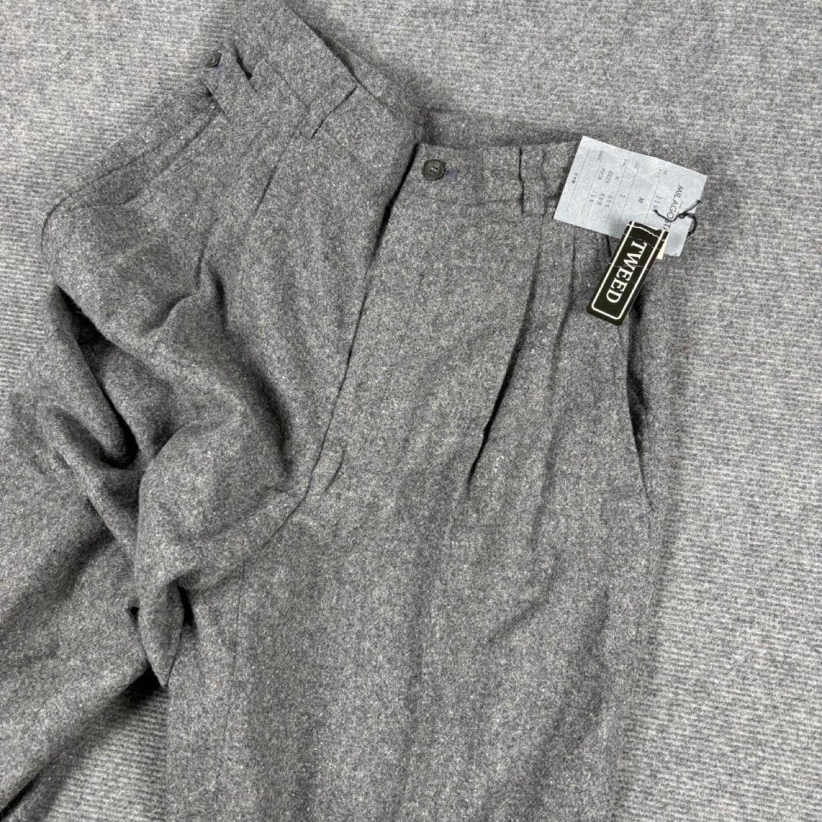Vintage Japanese wool tweed trousers men's medium grey NWT dead stock