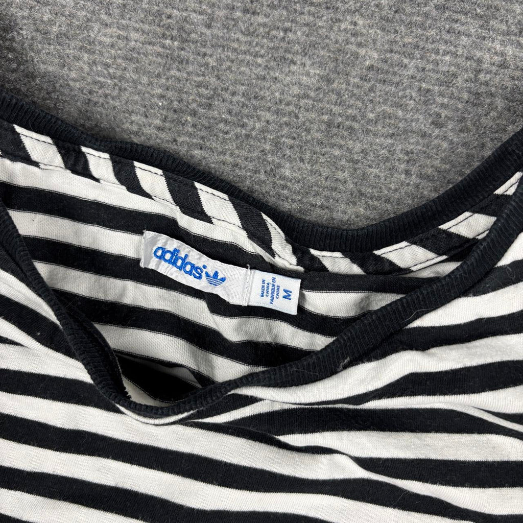 Adidas striped top Women's XS Small Black White Cap Sleeve Petite Activewear T-shirt