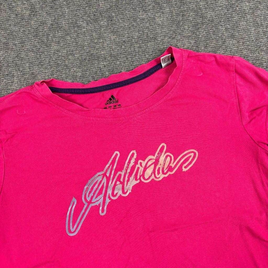 Adidas Baby Tee Women's Small Pink Spell Out Logo y2k Activewear