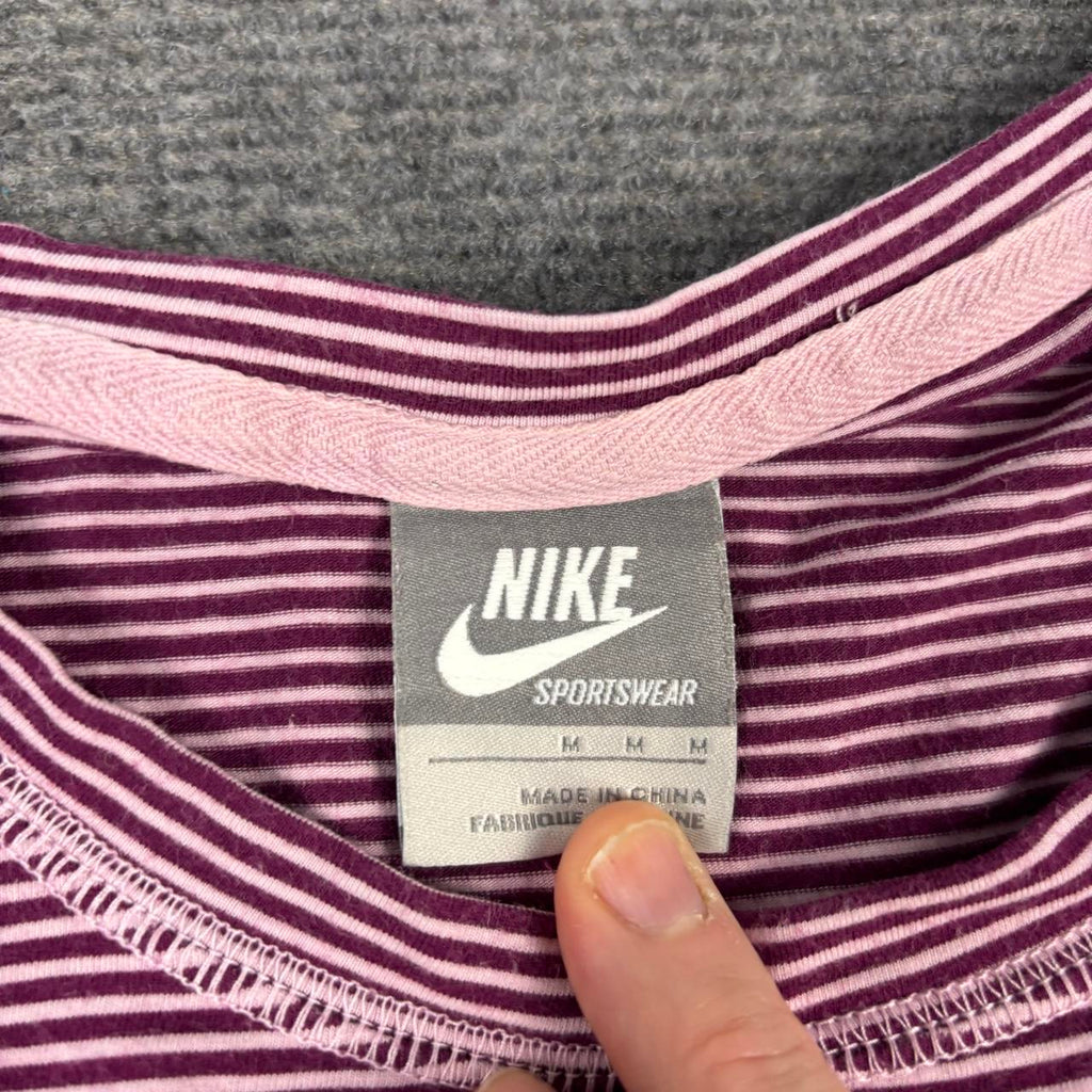 Vintage Y2K Nike Scoop Neck Top Women's Small Purple Striped Felt Logo Activewear