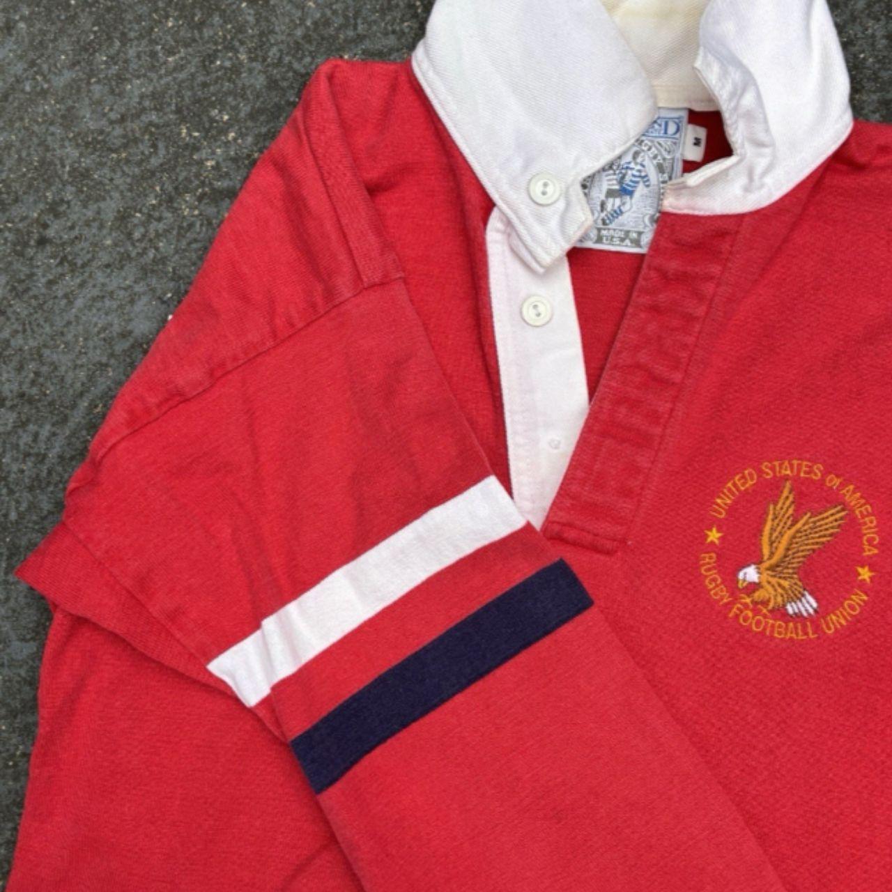 Vintage 90s Lands End Rugby Polo Size M Red Eagle Embroidered Logo Made in USA