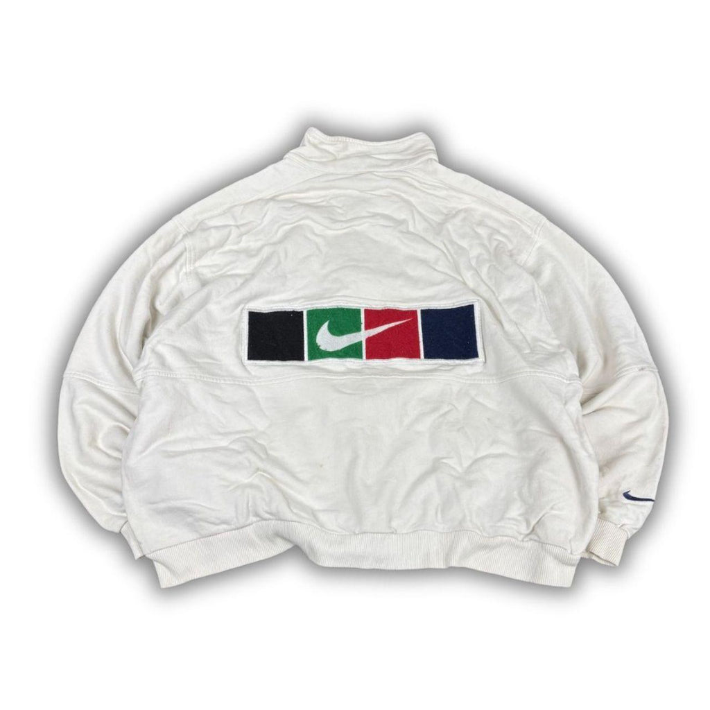 Vintage 90s Nike Court Jumper Size XL White Large Back Logo Black Swoosh Full Zip Sweatshirt