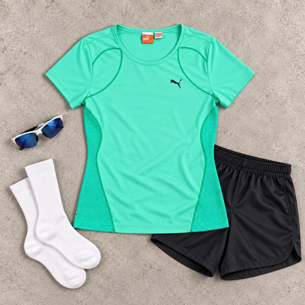 Puma Activewear Top Women's XS Green Cool Cell Japan Stock y2k Style
