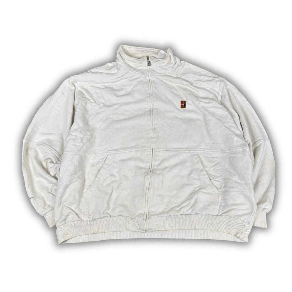 Vintage 90s Nike Court Jumper Size XL White Large Back Logo Black Swoosh Full Zip Sweatshirt