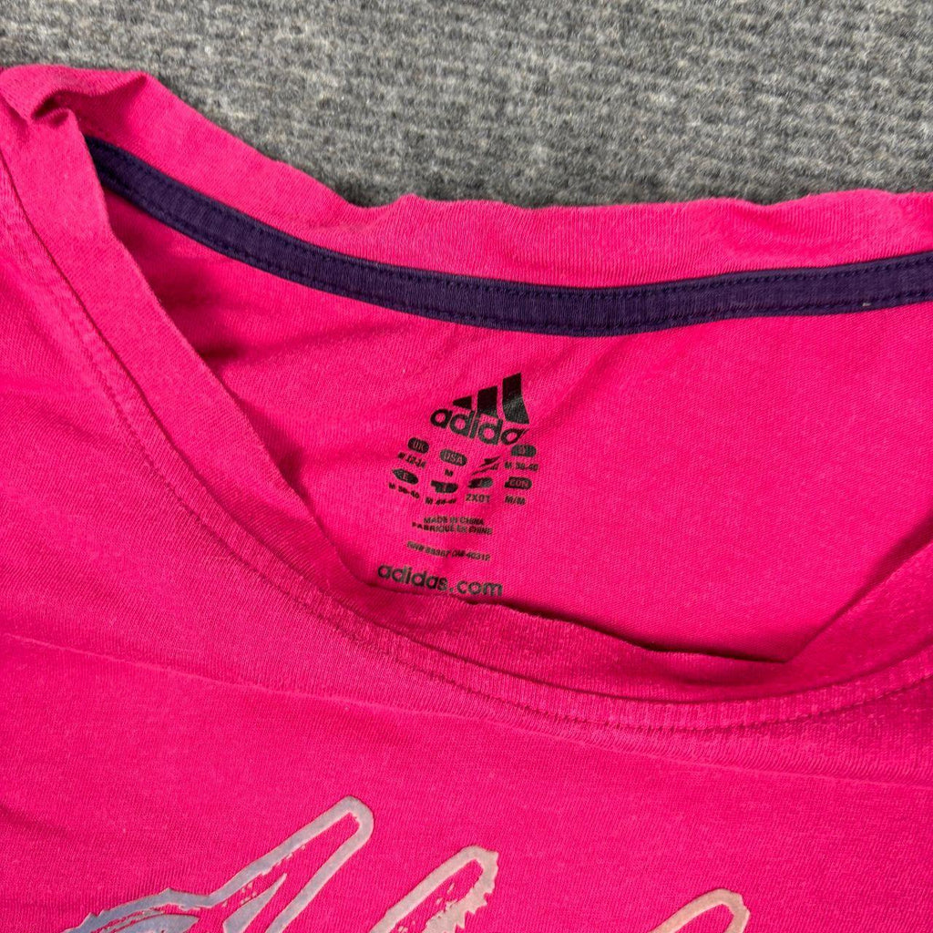 Adidas Baby Tee Women's Small Pink Spell Out Logo y2k Activewear