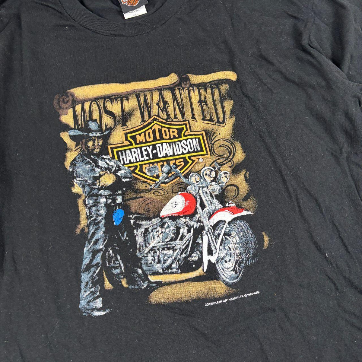 Vintage 90s Harley Davidson 3D Emblem T-shirt Men's XL Black Fort Worth Most Wanted