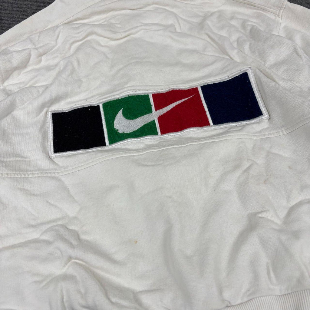 Vintage 90s Nike Court Jumper Size XL White Large Back Logo Black Swoosh Full Zip Sweatshirt