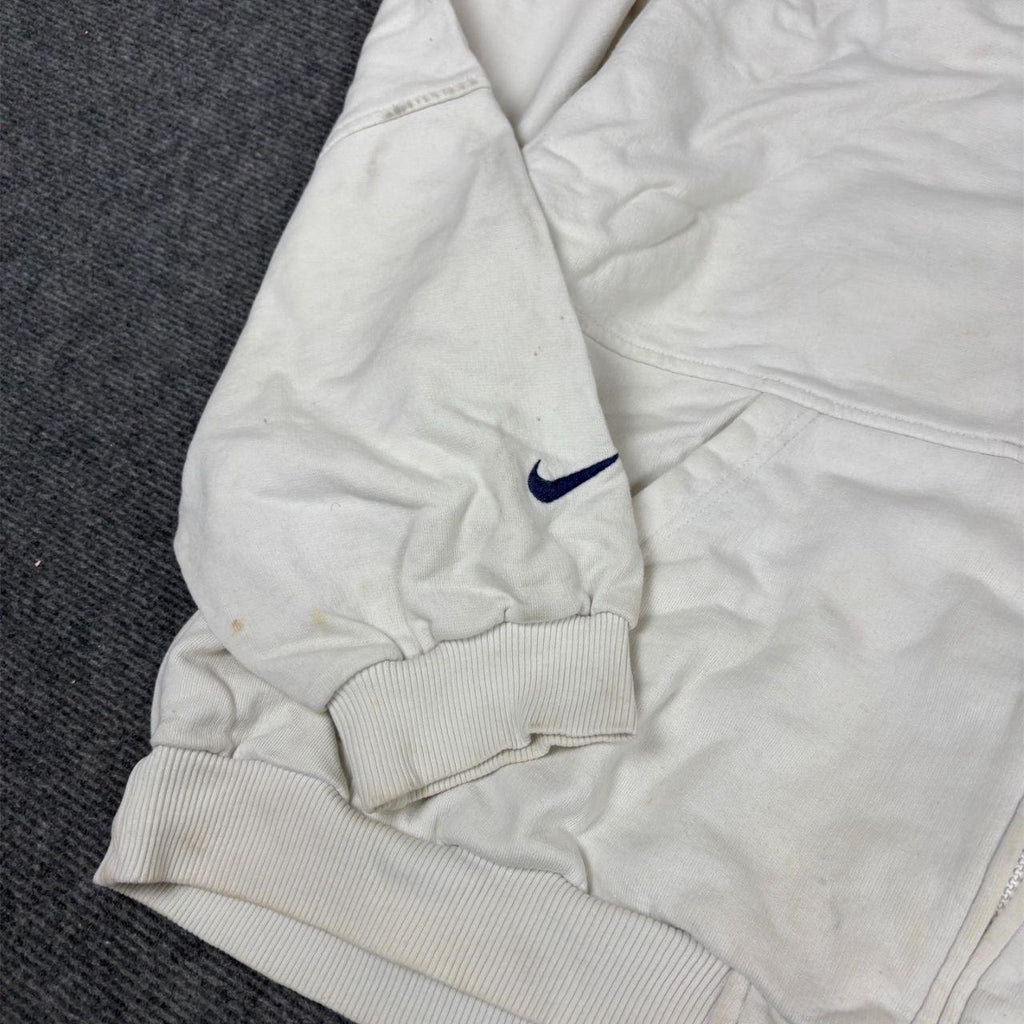 Vintage 90s Nike Court Jumper Size XL White Large Back Logo Black Swoosh Full Zip Sweatshirt