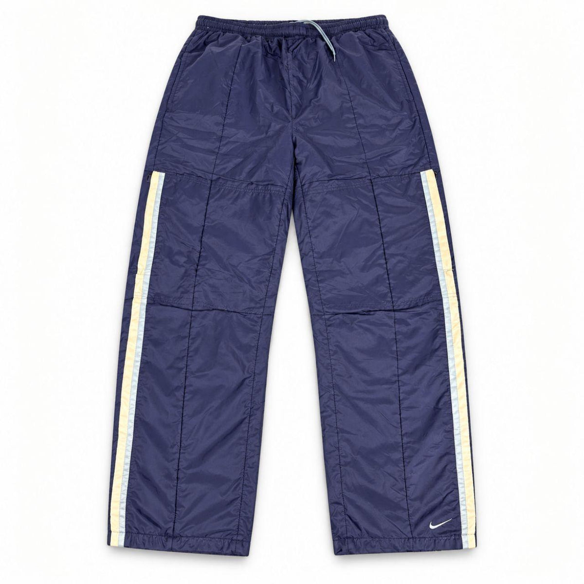 Vintage Y2K Nike Cargo Track Pants Size L Navy White Ankle Swoosh Baggy Nylon Sweatpants