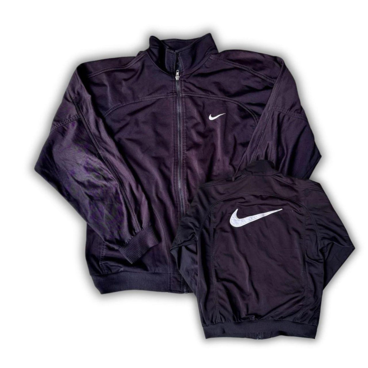 Vintage 90s Nike Jacket Men's Medium Black White Swoosh Full Zip Mock Neck
