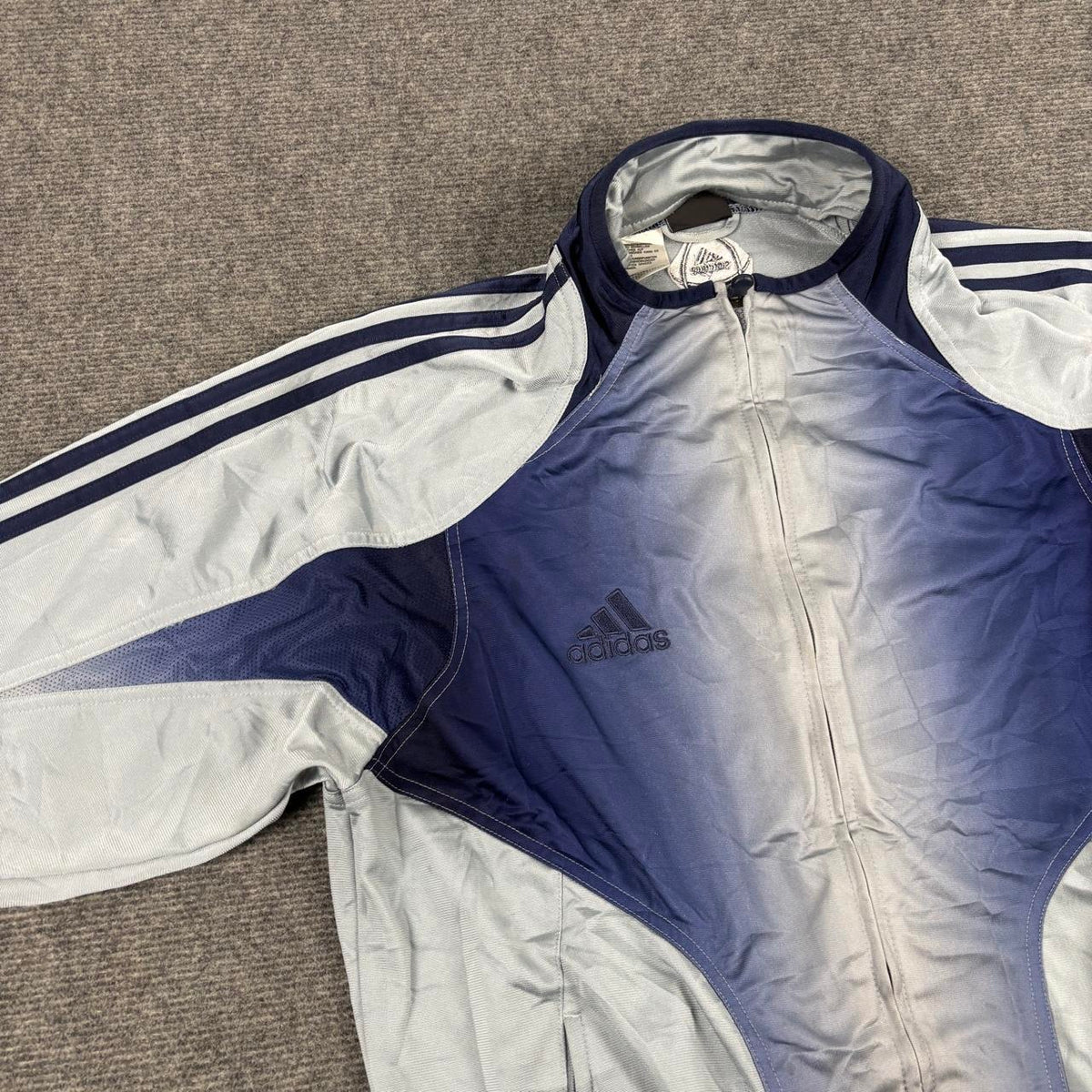 Vintage y2k Adidas Football Men's Large Blue Grey Gradient Full Zip
