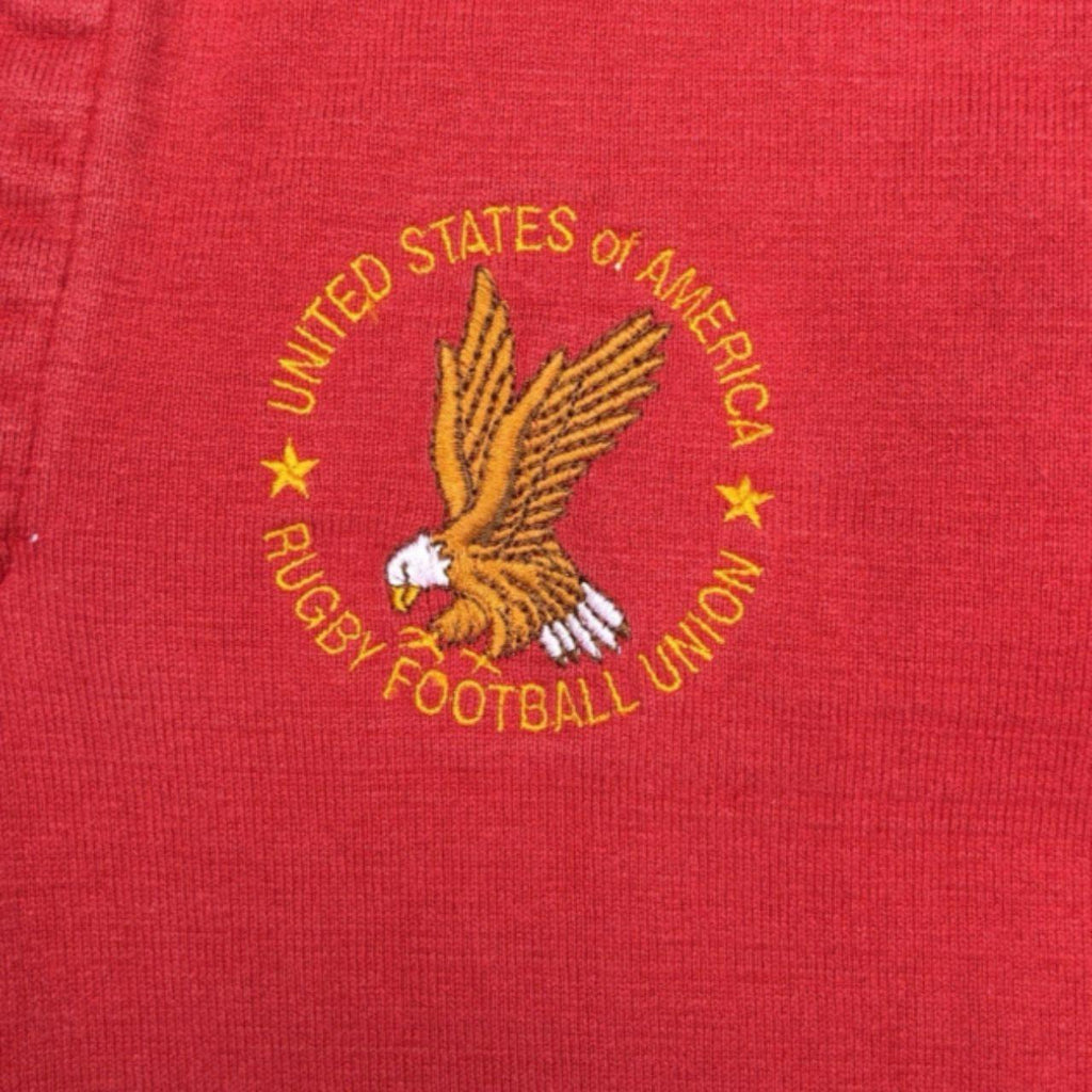 Vintage 90s Lands End Rugby Polo Size M Red Eagle Embroidered Logo Made in USA