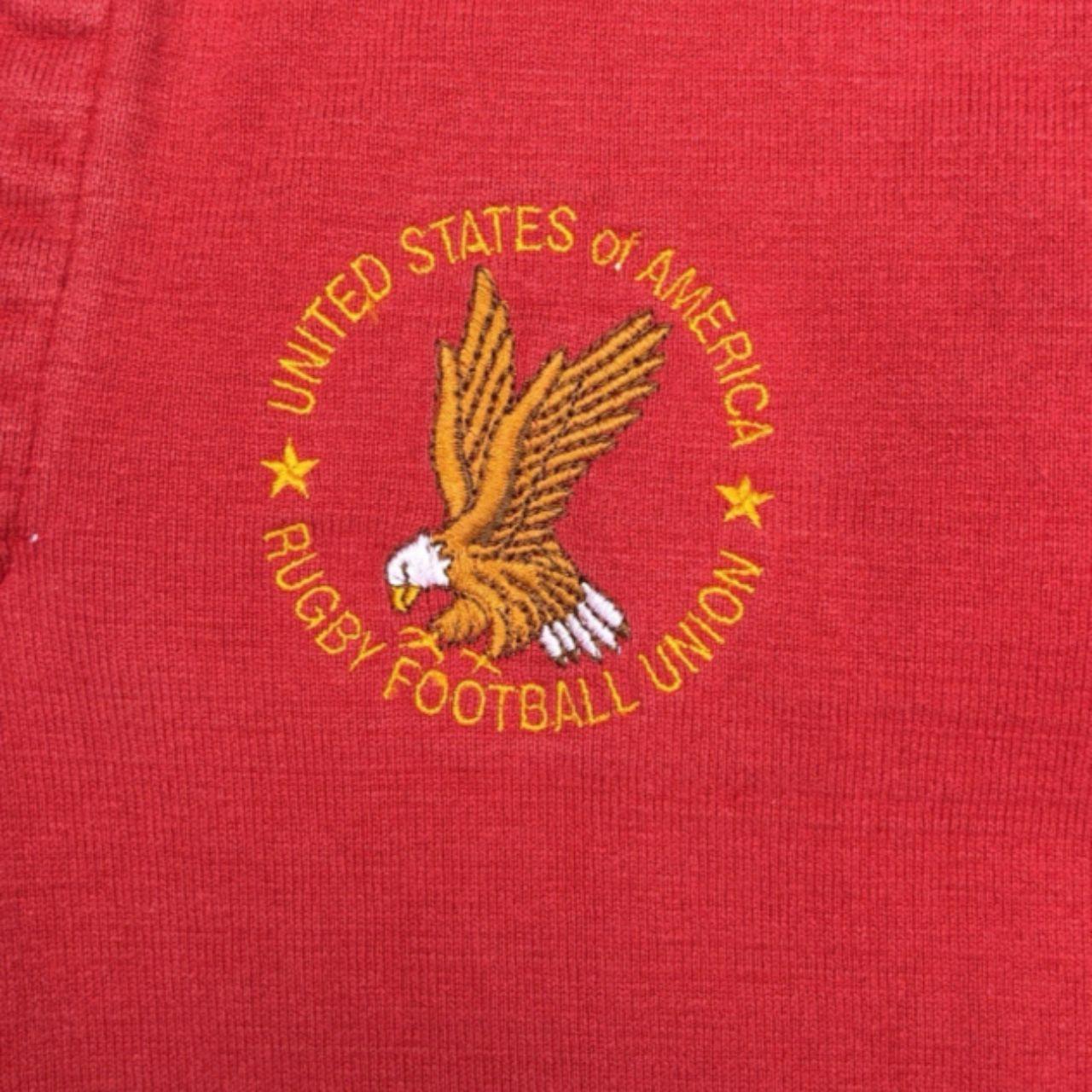 Vintage 90s Lands End Rugby Polo Size M Red Eagle Embroidered Logo Made in USA