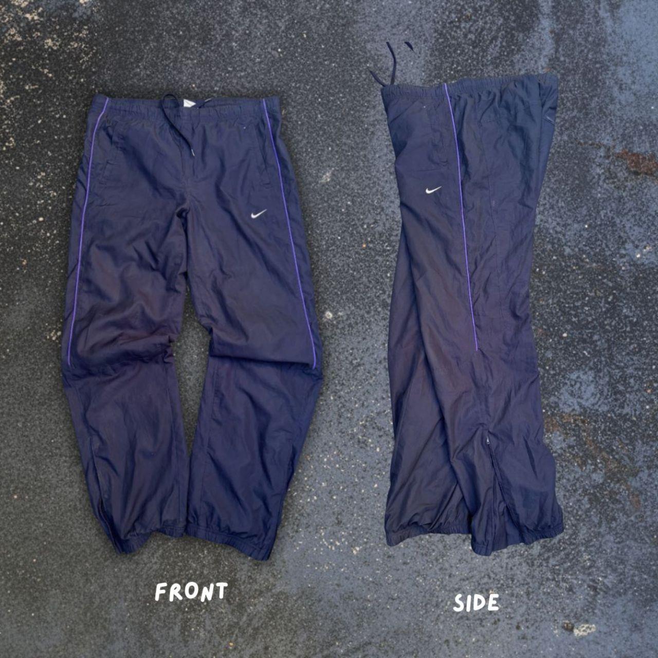 Vintage Y2K Nike Track Pants Women’s Size S Navy Purple Piping Straight Leg Ankle Zip