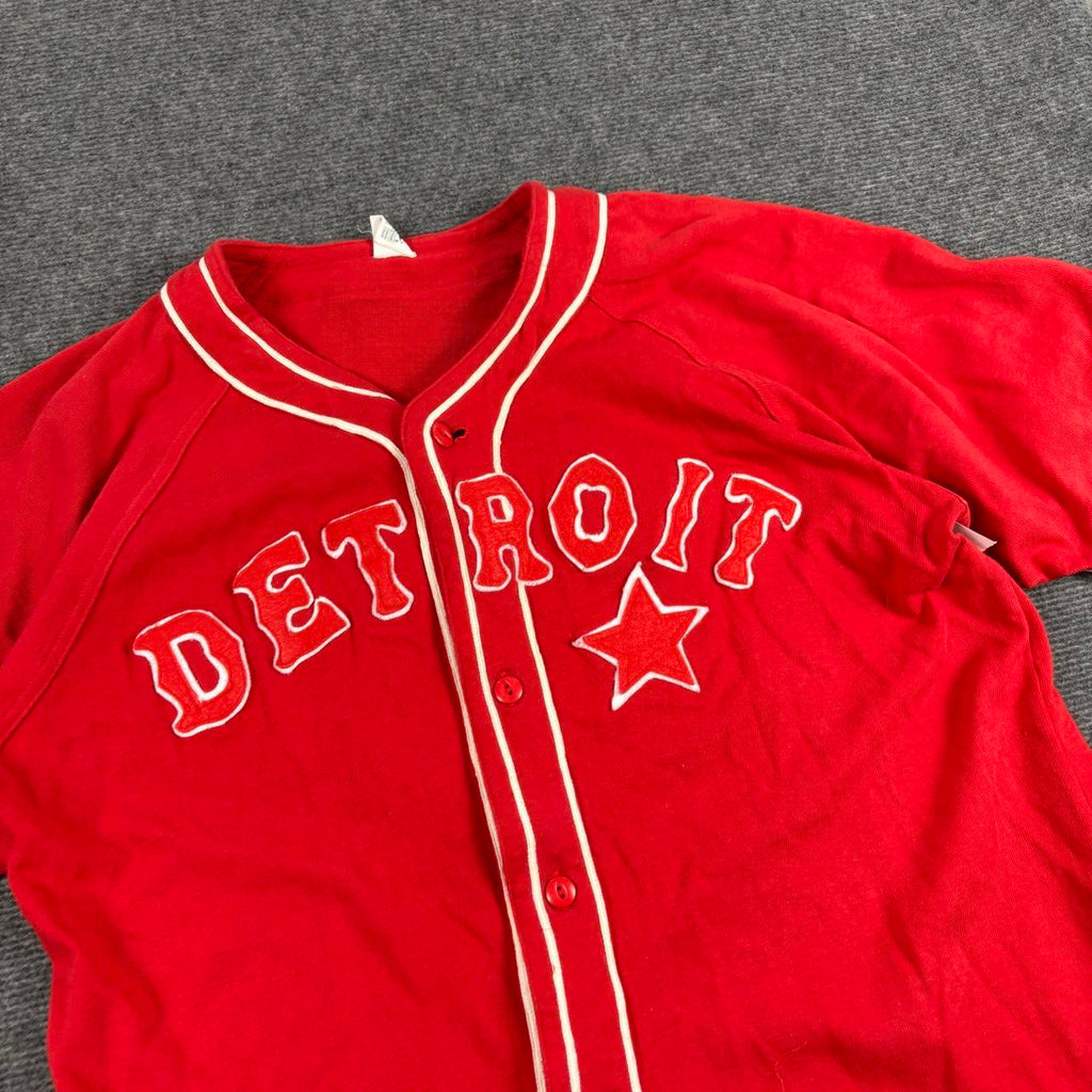 Detroit Tigers 80s Baseball Jersey Men's Large Red White Button Up