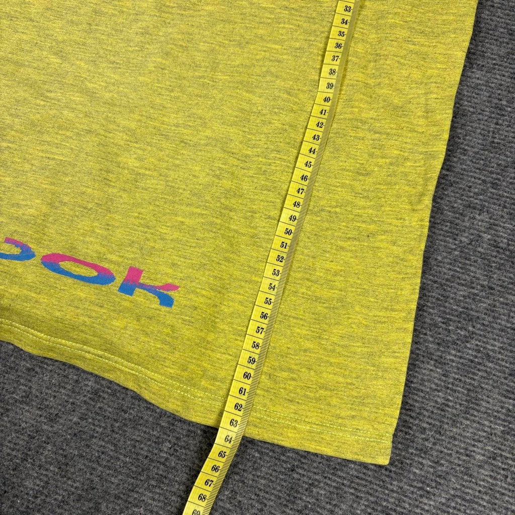 Vintage 80s Reebok Hoodie Men's Large Yellow Retro Logo Spell Out 3/4 Sleeve