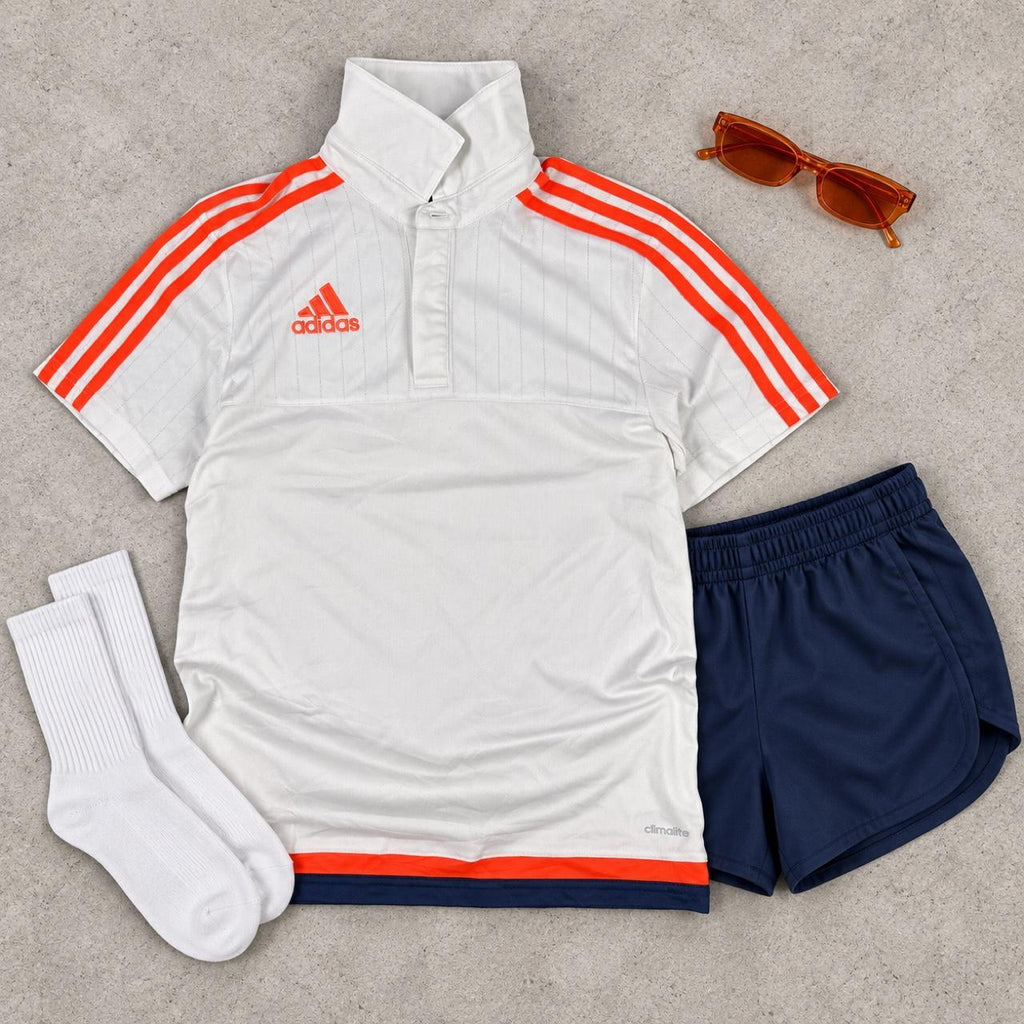 y2k Adidas Climalite Polo Shirt Women's Small White Orange Petite Activewear
