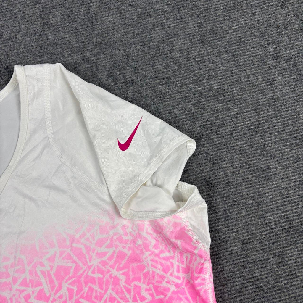 Nike Dri-FIT activewear t-shirt Women's Large Pink White Abstract Swoosh