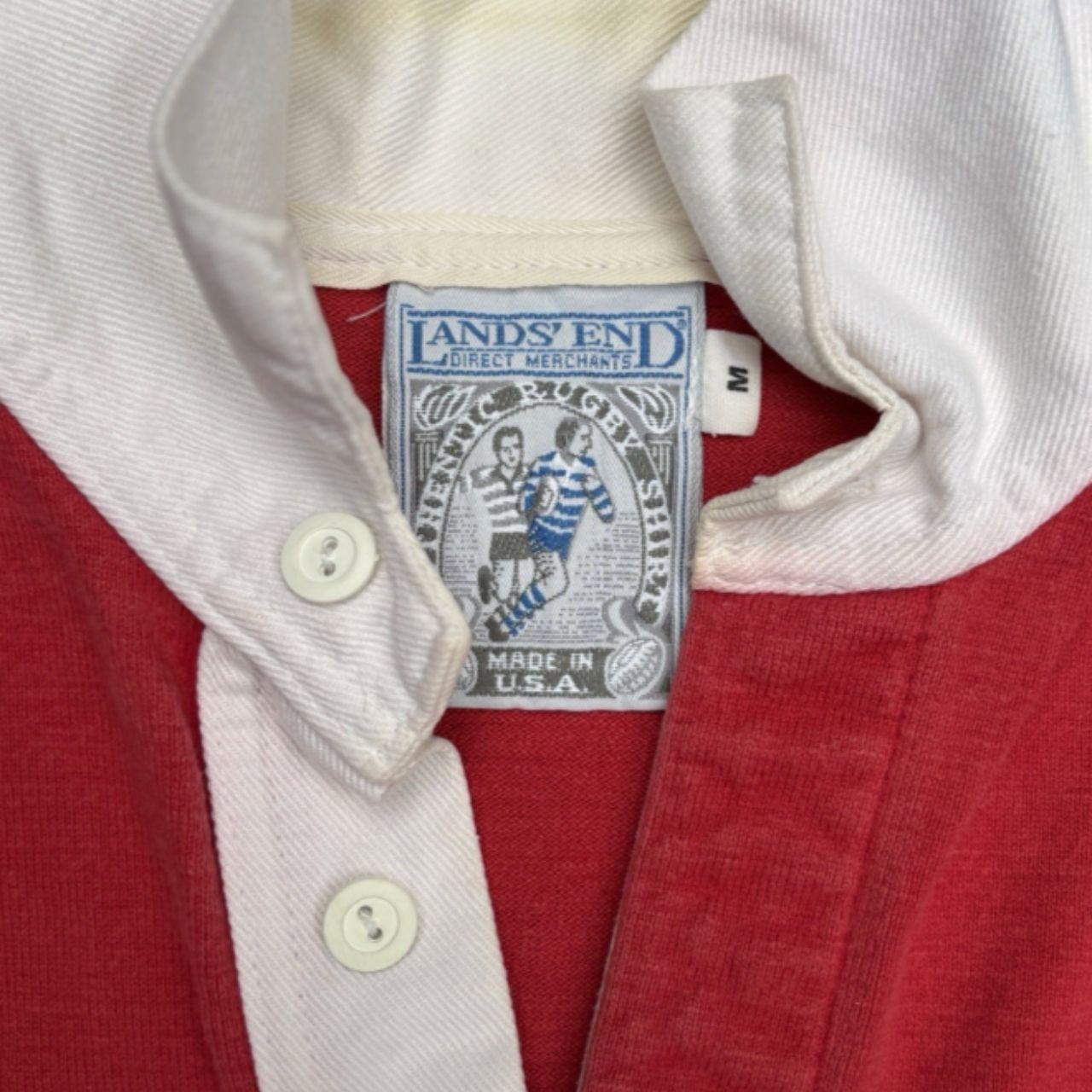 Vintage 90s Lands End Rugby Polo Size M Red Eagle Embroidered Logo Made in USA