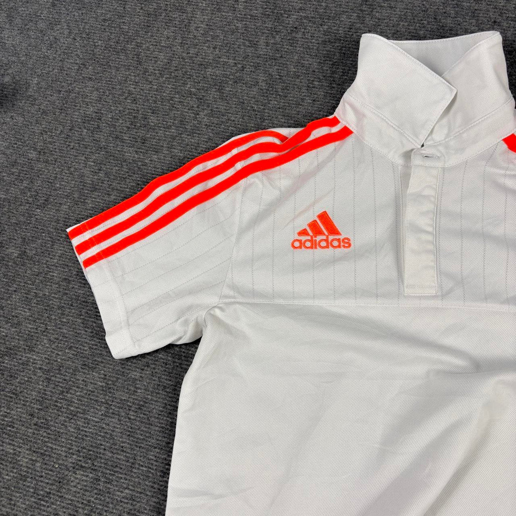 y2k Adidas Climalite Polo Shirt Women's Small White Orange Petite Activewear