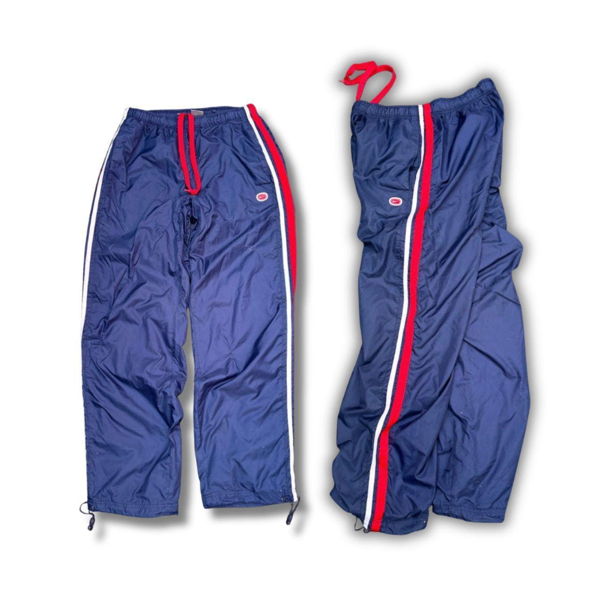Vintage Y2K Nike Track Pants L Navy Red Cortez '72 Detail Wide Leg Bungee Ankle Windbreaker
