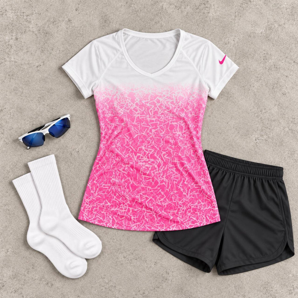 Nike Dri-FIT activewear t-shirt Women's Large Pink White Abstract Swoosh