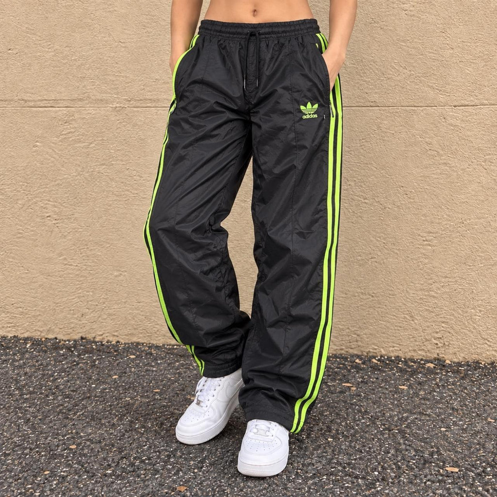 Adidas 3 Stripe Track Pants Women's Small Black Green Classic Joggers