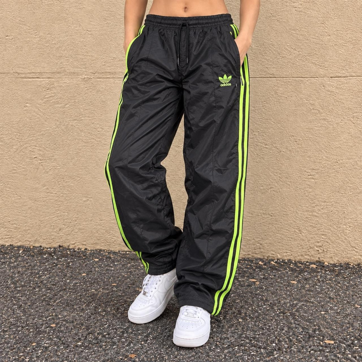 Adidas 3 Stripe Track Pants Women's Small Black Green Classic Joggers