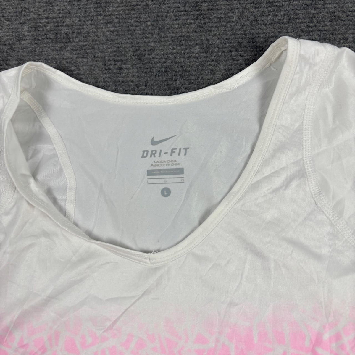 Nike Dri-FIT activewear t-shirt Women's Large Pink White Abstract Swoosh