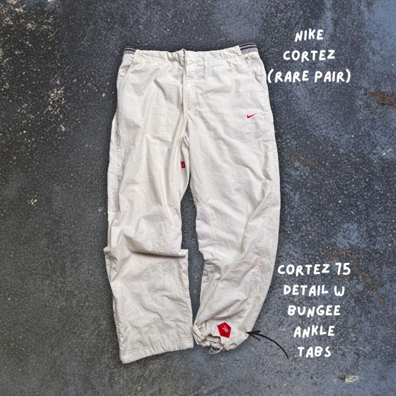 Vintage Y2K Nike Cortez 72 Track Pants Size XL White Red Detail Wide Leg Bungee Ankle