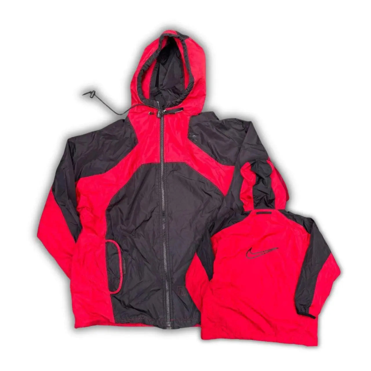 Vintage 90s Nike Jacket Womens M Red Black Swoosh Nylon Windbreaker