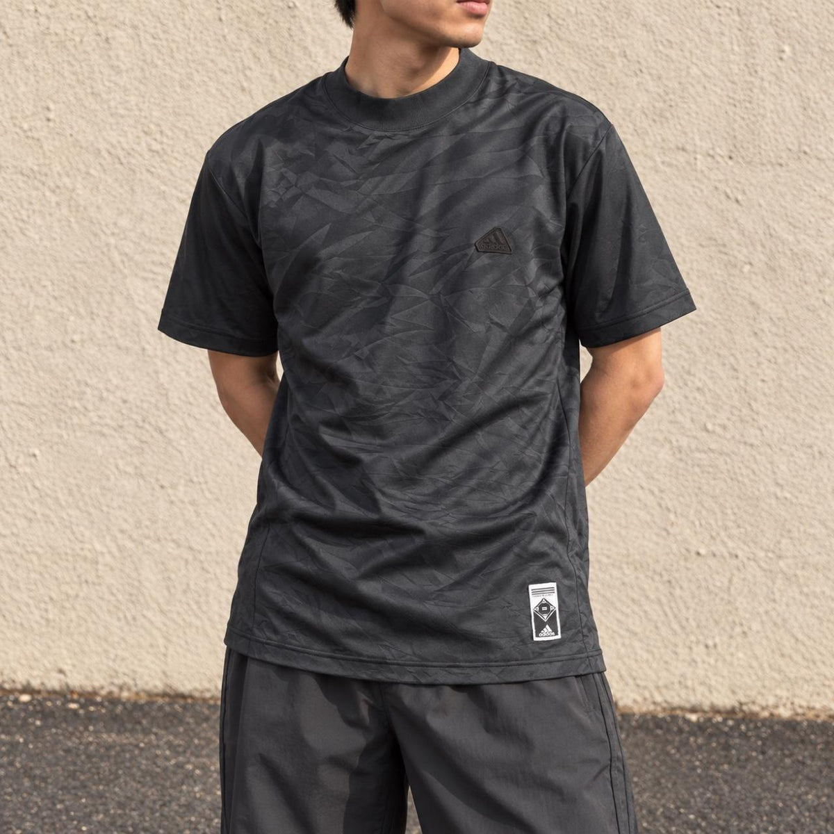 y2k Adidas Japan Baseball Mock Neck T-shirt Men's Medium Black Activewear
