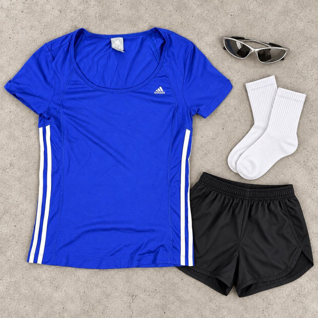 Vintage Y2K Adidas Activewear Top Women's Small Blue Scoop Neck T-shirt