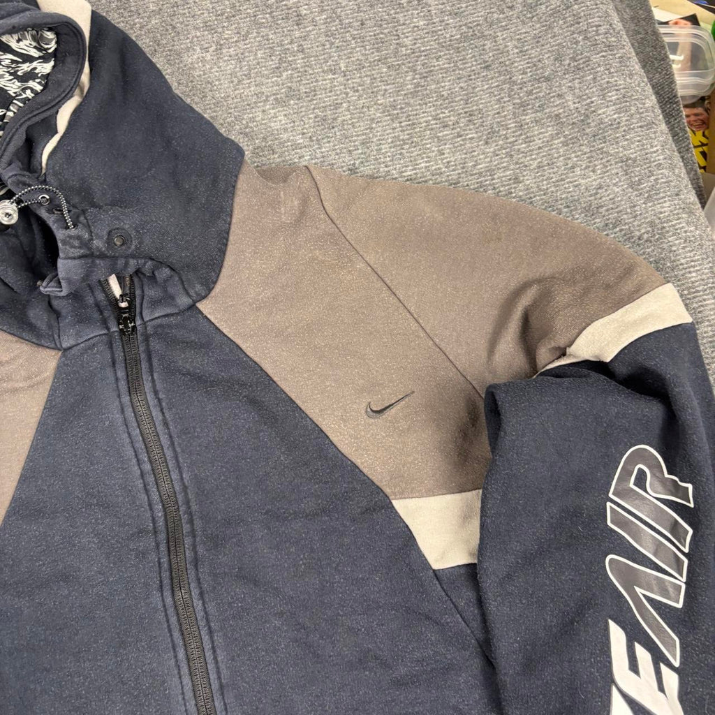 Vintage Y2K Nike Air Hoodie Men's XL Navy Swoosh Spell Out Logo Full Zip