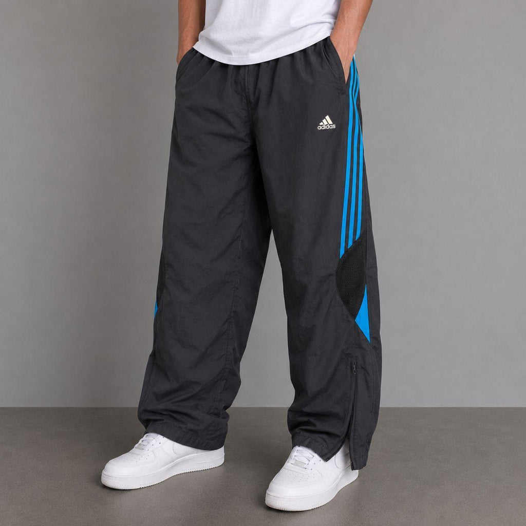 Vintage Y2K Adidas Track Pants Men's S Black Blue 3 Stripe Mesh Panel Joggers Wide Leg