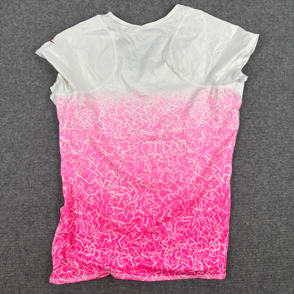 Nike Dri-FIT activewear t-shirt Women's Large Pink White Abstract Swoosh