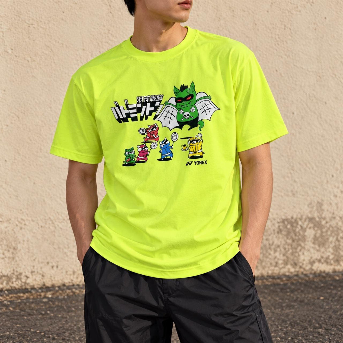 Yonex Badminton T-shirt Men's Small Fluro Yellow Anime Graphic Japanese Activewear