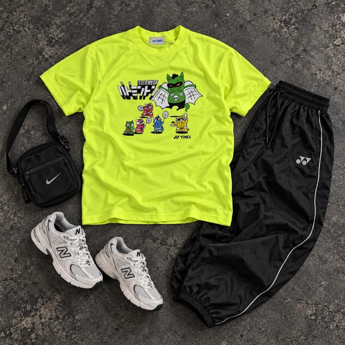 Yonex Badminton T-shirt Men's Small Fluro Yellow Anime Graphic Japanese Activewear