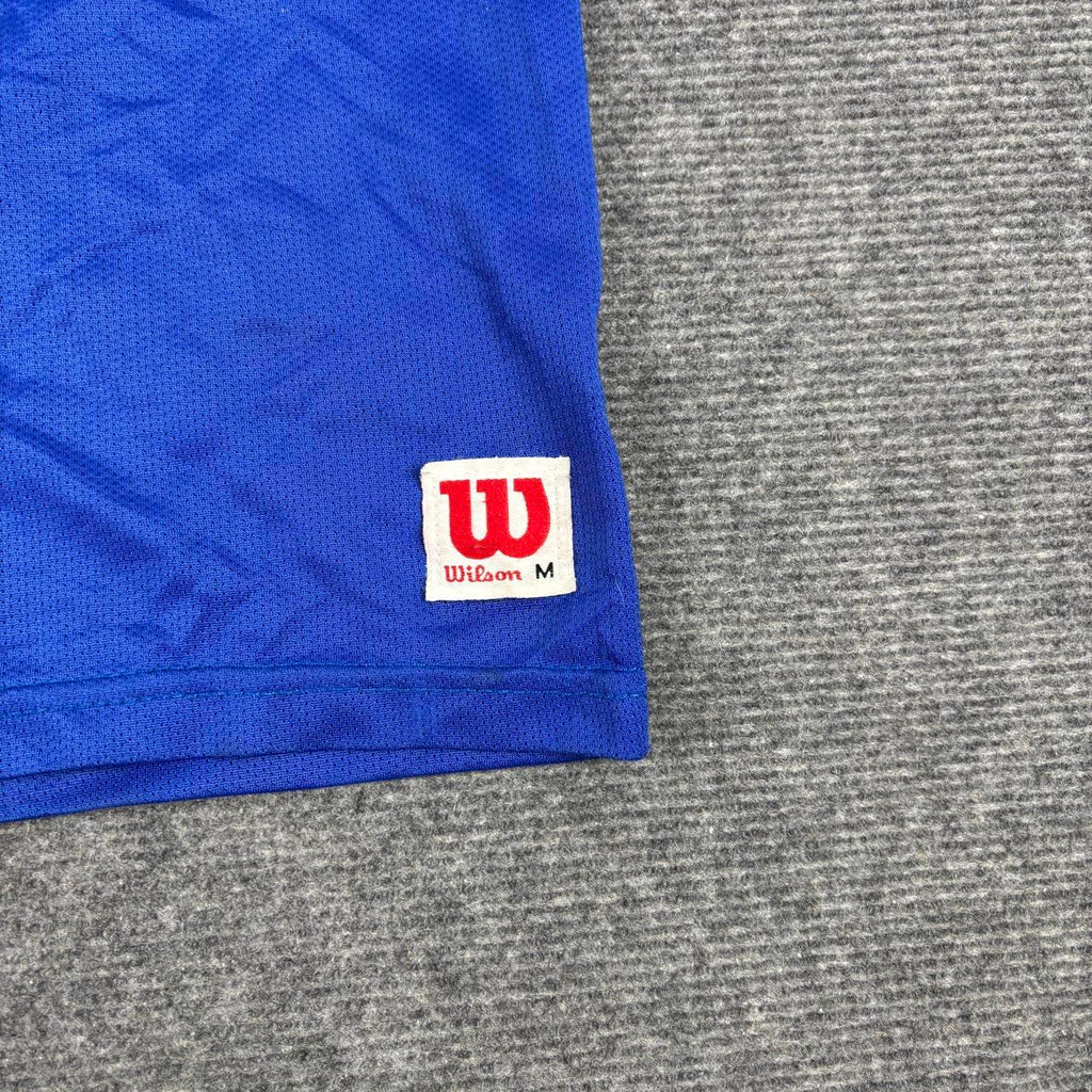 Vintage Wilson Football Jersey V-neck Women's Small Blue White Mesh Satin